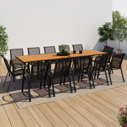 Salon de jardin POLY extensible table 135-270 CM et 12 chaises bois et noir