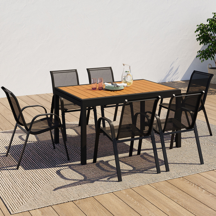 Salon de jardin POLY extensible table 135-270 CM et 12 chaises bois et noir