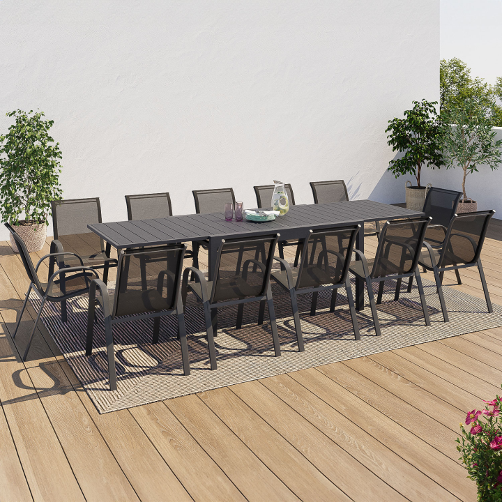 Mesa de jardín extensible para 12 personas con sillas | ID Market