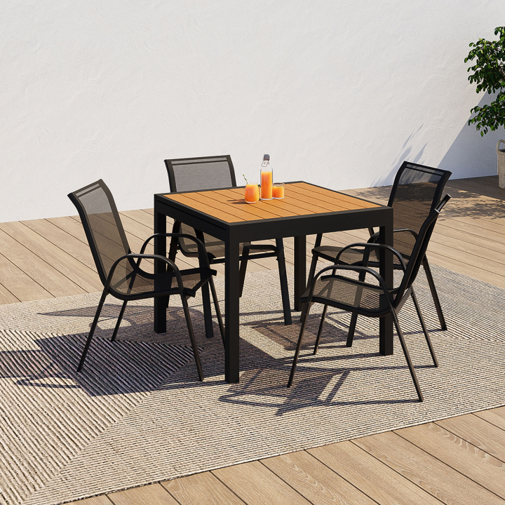 Salon de jardin POLY extensible table 90-180 CM et 8 chaises bois et noir