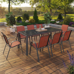 Salon de jardin MADRID table 190 CM et 8 chaises empilables terracotta