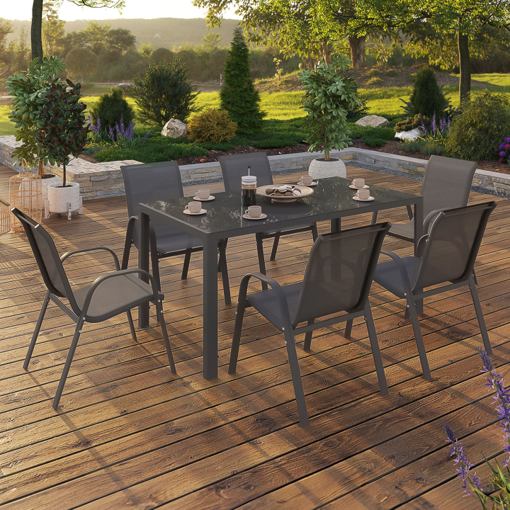 Salon de jardin MADRID table 150 CM et 6 chaises empilables