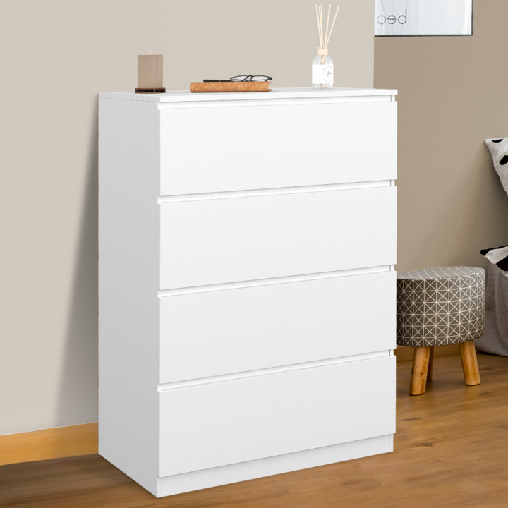 Commode 4 tiroirs TOMI 75 cm bois blanc