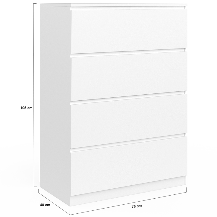 Commode 4 tiroirs TOMI 75 cm bois blanc