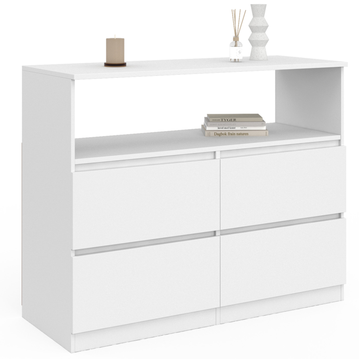 Commode 4 tiroirs TOMI 100 cm avec niche bois blanc