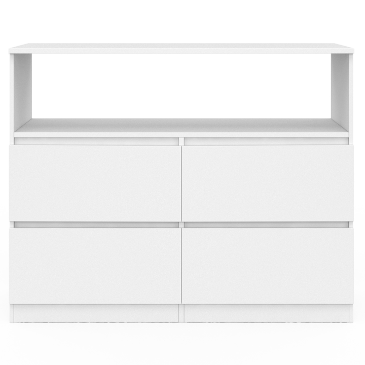 Commode 4 tiroirs TOMI 100 cm avec niche bois blanc