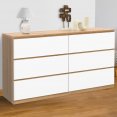 Commode 6 tiroirs TOMI XXL 140 cm façon hêtre et blanc