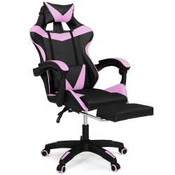 Silla gaming negra y rosa con reposapiés, reposacabezas y cojines lumbares - ALEX | ID Market