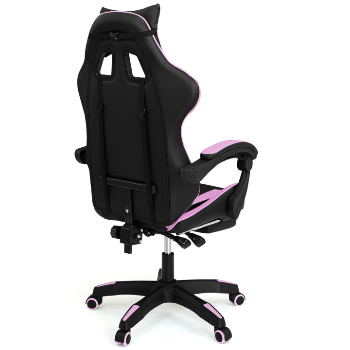 Fauteuil de gaming ALEX réglable avec repose-pied, coussin de tête et coussin lombaire noir et rose