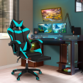 Fauteuil de gaming ALEX réglable avec repose-pied, coussin de tête et coussin lombaire noir et bleu turquoise