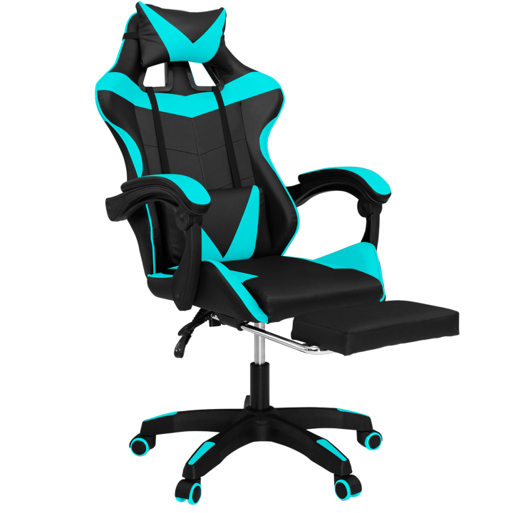 Silla gaming negra y turquesa con reposapiés, reposacabezas y cojines lumbares - ALEX | ID Market