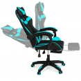 Fauteuil de gaming ALEX réglable avec repose-pied, coussin de tête et coussin lombaire noir et bleu turquoise