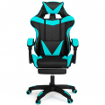 Fauteuil de gaming ALEX réglable avec repose-pied, coussin de tête et coussin lombaire noir et bleu turquoise