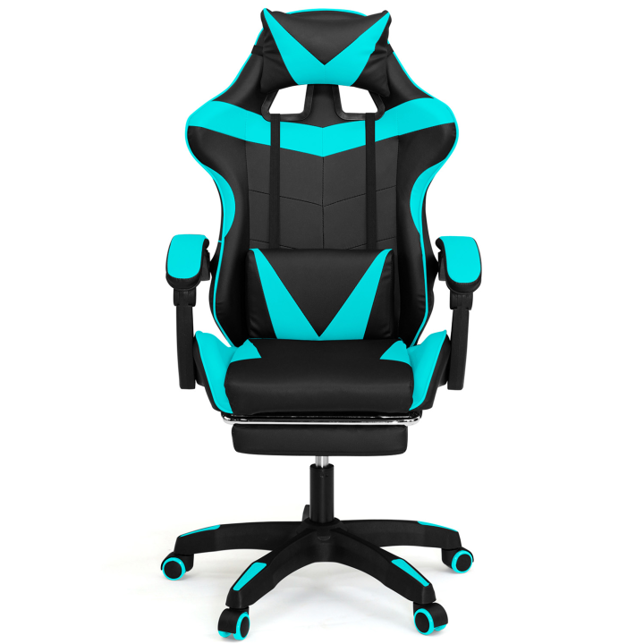 Fauteuil de gaming ALEX réglable avec repose-pied, coussin de tête et coussin lombaire noir et bleu turquoise