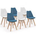 Lot de 6 chaises scandinaves SARA mix color bleu canard x3 et blanc x3