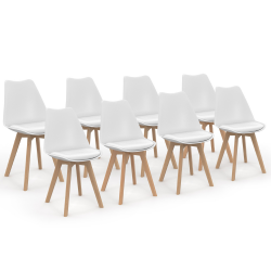 Lot de 8 chaises scandinaves SARA blanches pour salle à manger