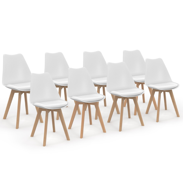 Lot de 8 chaises scandinaves SARA blanches pour salle à manger