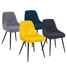 Lot de 4 chaises THALYA en velours mix color bleu, gris clair, gris foncé, jaune avec demi-accoudoirs