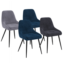 Lot de 4 chaises THALYA en velours mix color bleu x2, gris clair, gris foncé avec demi-accoudoirs
