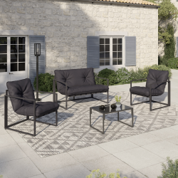 Salon de jardin bas NAIROBI 4 places en acier gris anthracite