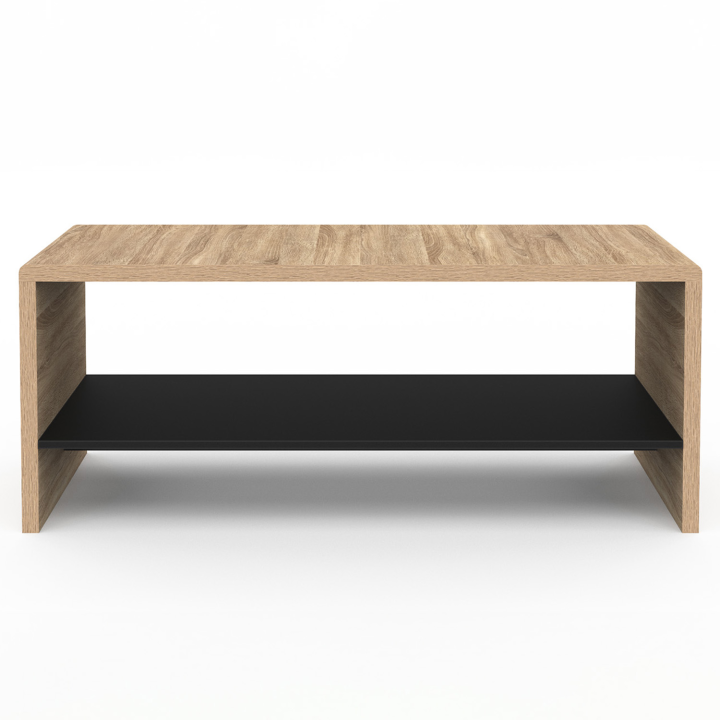 Table basse rectangulaire AMBRE double plateau 100 cm bois et noir