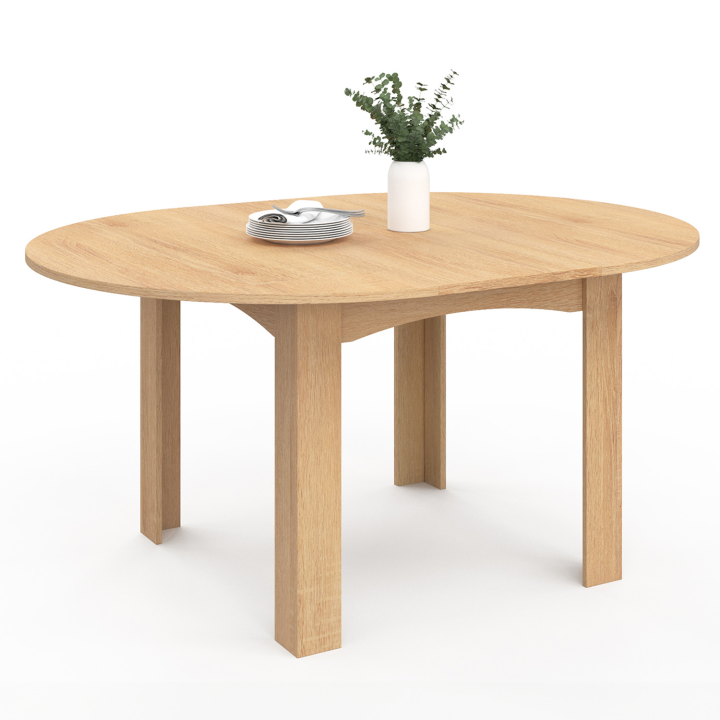 Table à manger extensible ronde DONA 4-6 personnes façon hêtre 110-150 cm