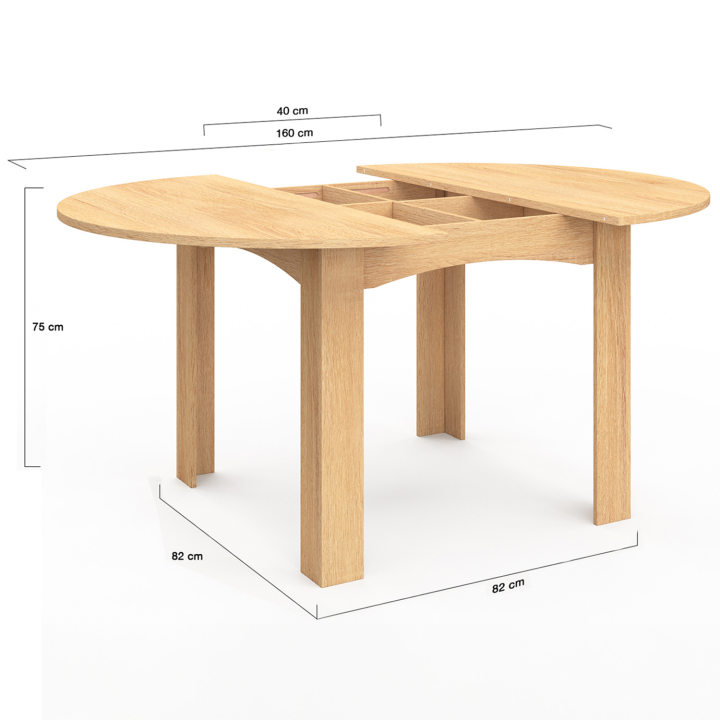 Table à manger extensible ronde DONA 4-6 personnes façon hêtre 110-150 cm