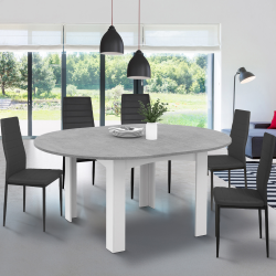 Mesa de comedor blanca con tablero redondo extensible efecto hormigón para 4-6 personas - DONA | ID Market