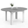 Table à manger extensible ronde DONA 4-6 personnes blanc et effet béton 120-160 cm