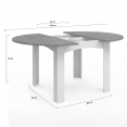 Table à manger extensible ronde DONA 4-6 personnes blanc et effet béton 120-160 cm