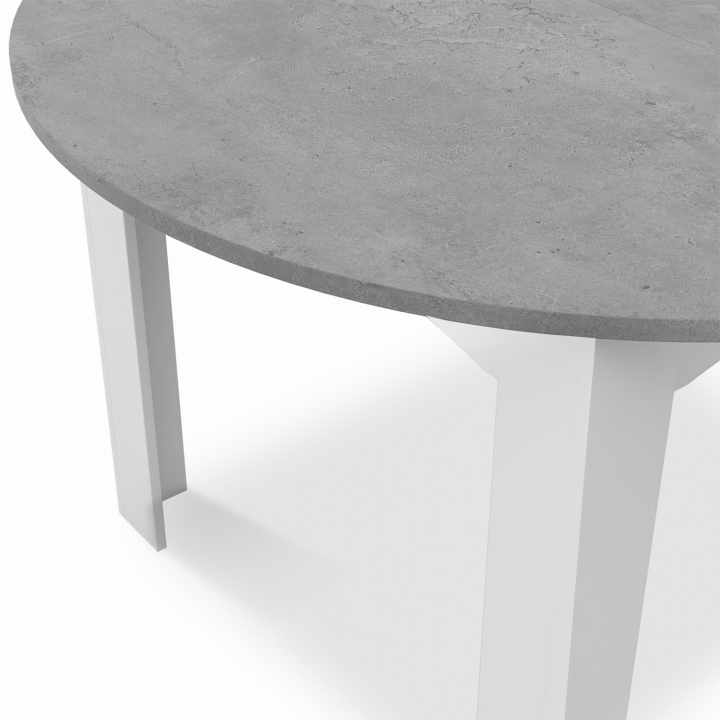 Table à manger extensible ronde DONA 4-6 personnes blanc et effet béton 110-150 cm