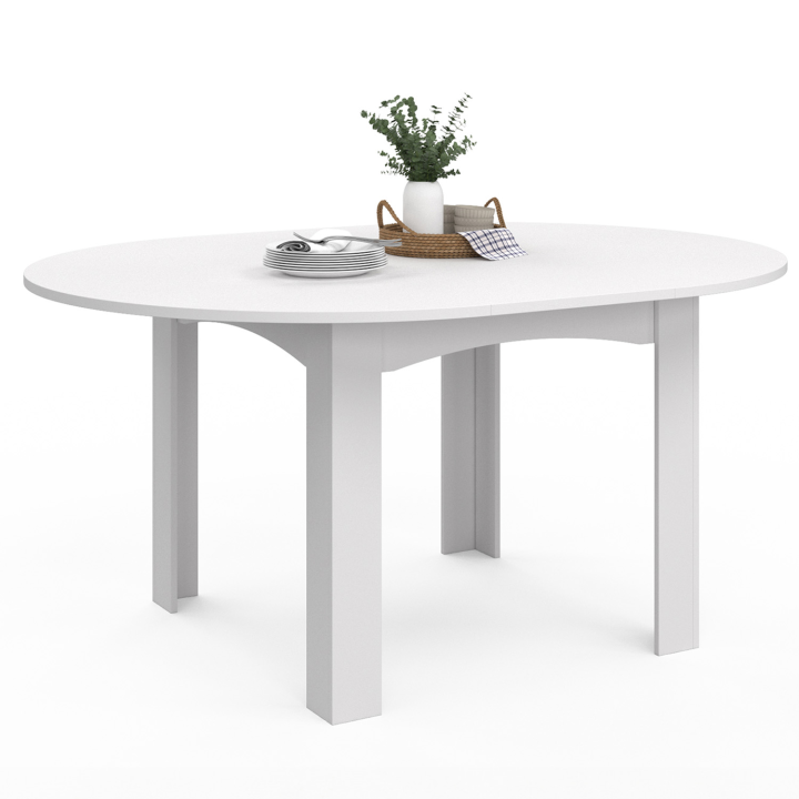 Mesa de comedor redonda extensible blanca 4-6 personas - DONA | ID Market