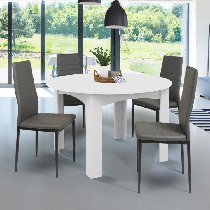 Table à manger extensible ronde DONA 4-6 personnes blanc 110-150 cm