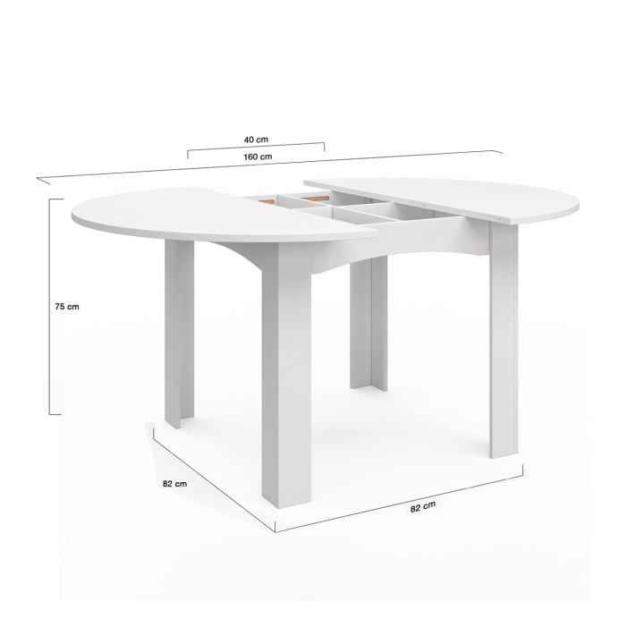 Mesa de comedor redonda extensible blanca 4-6 personas - DONA | ID Market