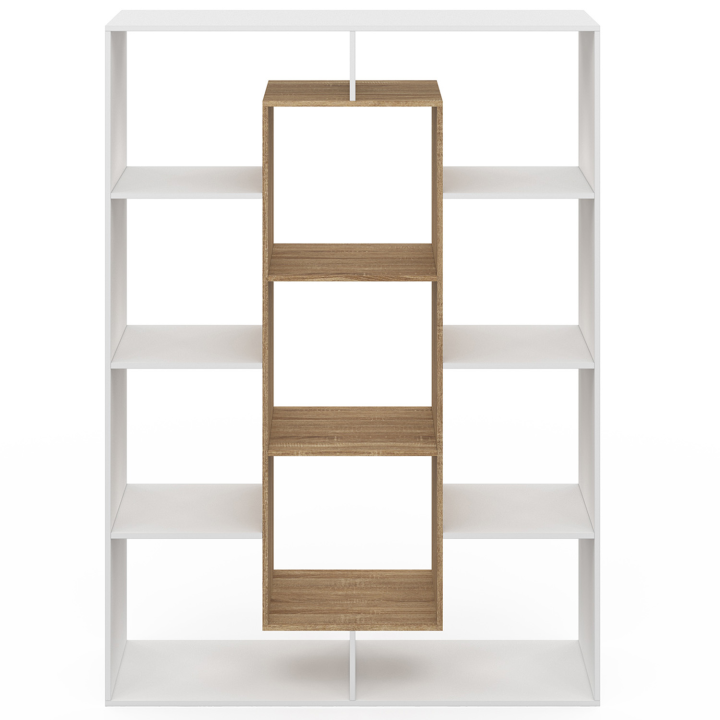 Etagère bibliothèque COLETTE avec 11 compartiments blanc et effet bois H.143 cm