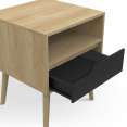 Lot de 2 tables de chevet HELSINKI 1 tiroir scandinave effet hêtre et noir