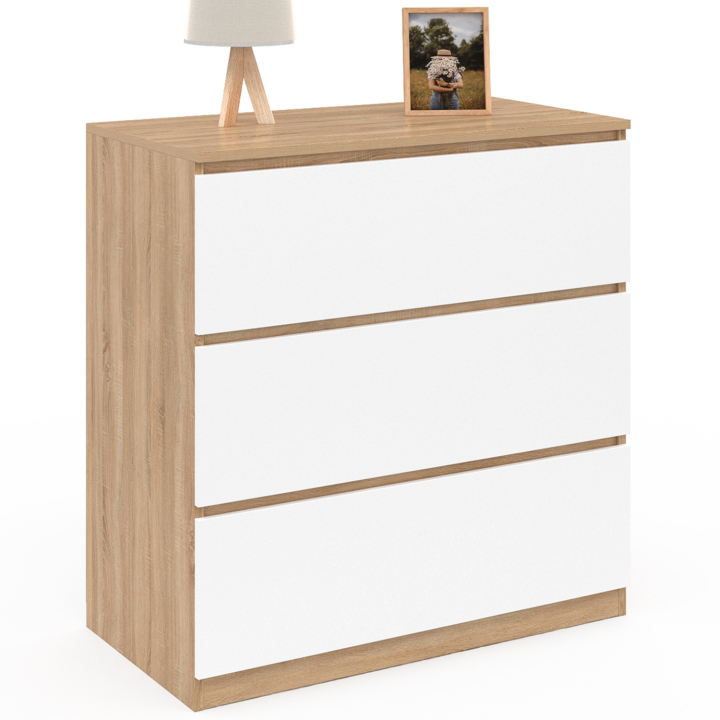 ¡Cómoda de 3 cajones en madera de haya y blanco - TOMI | Zen Cart! IDMarket