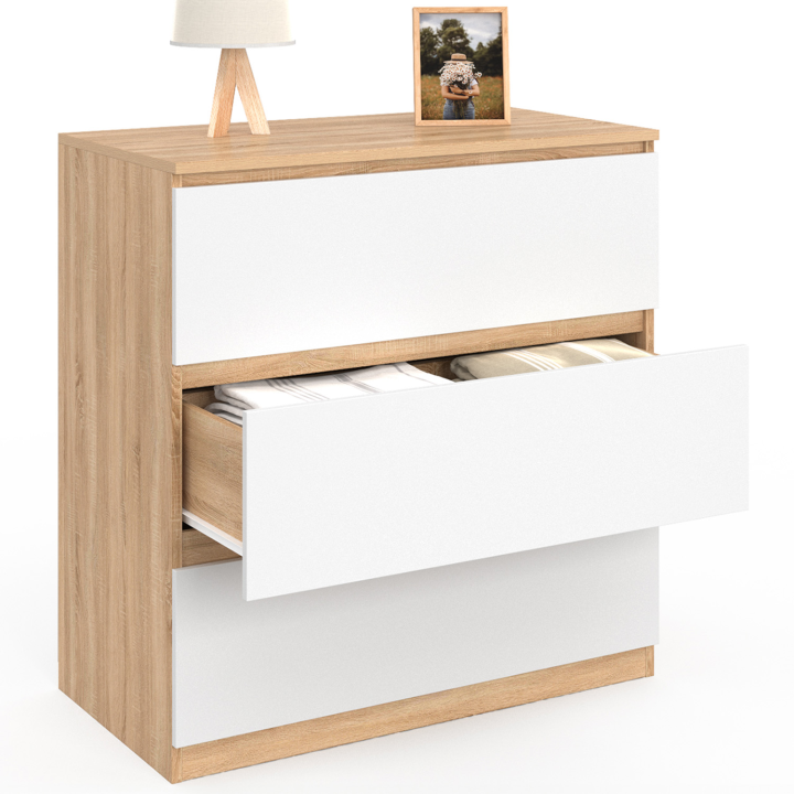 ¡Cómoda de 3 cajones en madera de haya y blanco - TOMI | Zen Cart! IDMarket