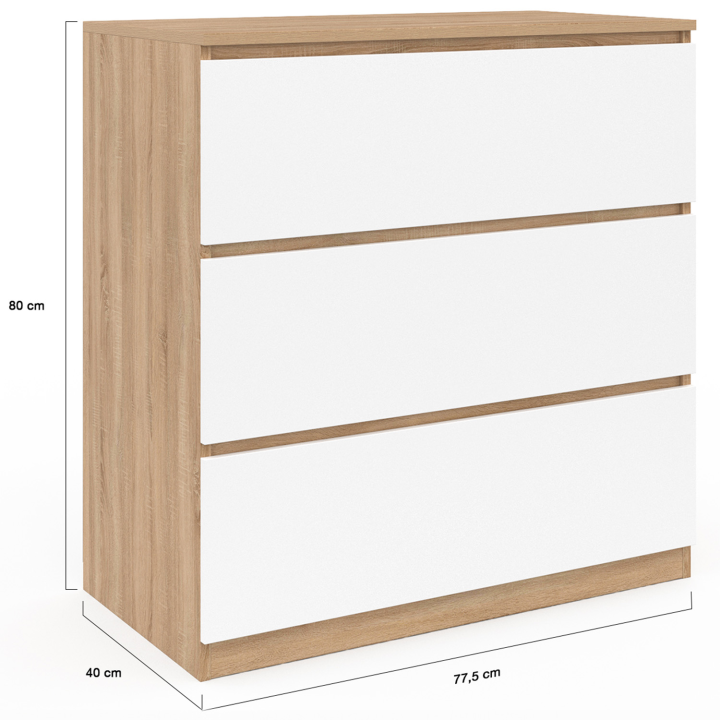 ¡Cómoda de 3 cajones en madera de haya y blanco - TOMI | Zen Cart! IDMarket