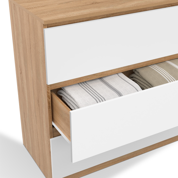 ¡Cómoda de 3 cajones en madera de haya y blanco - TOMI | Zen Cart! IDMarket