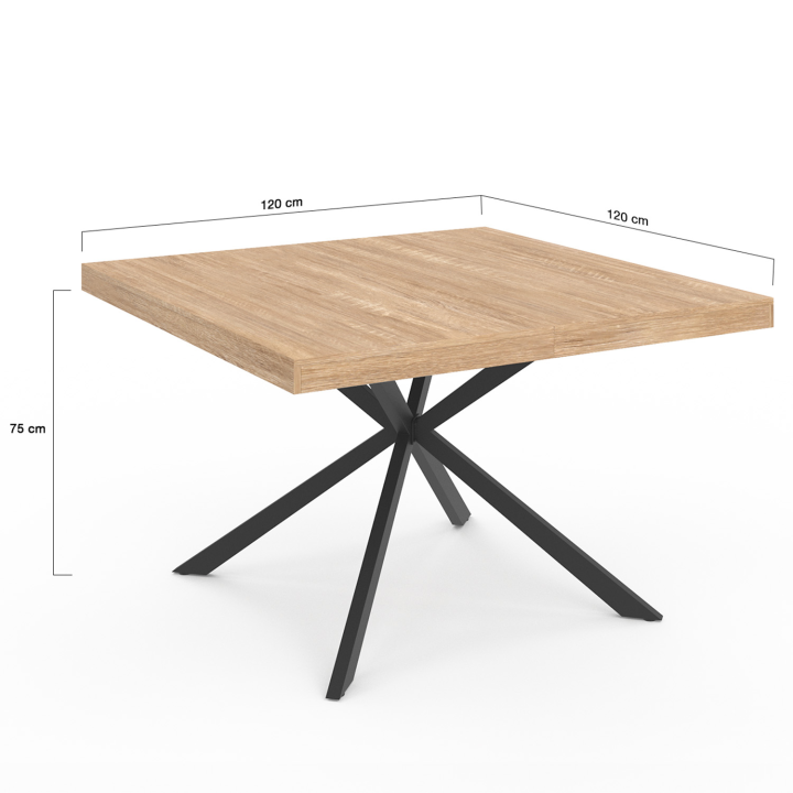 Table à manger carrée ALIX 8 personnes pied araignée bois et noir 120 cm