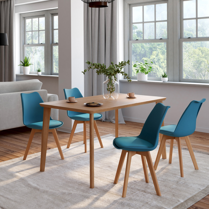 Lot de 4 chaises scandinaves SARA bleu canard pour salle à manger