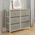 Commode 6 tiroirs en tissu ALTA 80 cm gris clair et plateau effet bois