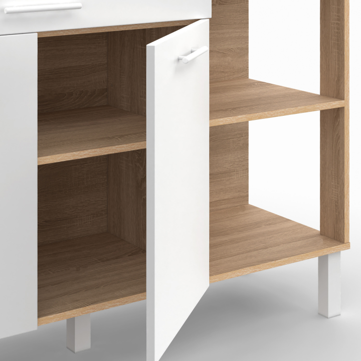 Cómoda de cocina baja de 120 cm con puertas de madera efecto haya + cajón blanco - CINA | ID Market