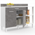 Buffet bas de cuisine 120 CM CINA plan de travail H.83 cm 2 portes + tiroir façon blanc et effet béton