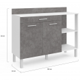 Buffet bas de cuisine 120 CM CINA plan de travail H.83 cm 2 portes + tiroir façon blanc et effet béton