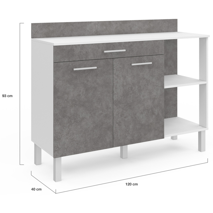 Cómoda de cocina blanca de 120 cm con puertas efecto hormigón + cajón - CINA | ID Market