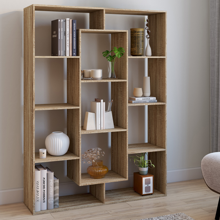 Etagère bibliothèque COLETTE avec 11 compartiments effet bois H.143 cm