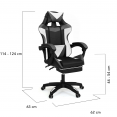 Fauteuil de gaming ALEX réglable avec repose-pied, coussin de tête et coussin lombaire noir blanc et gris