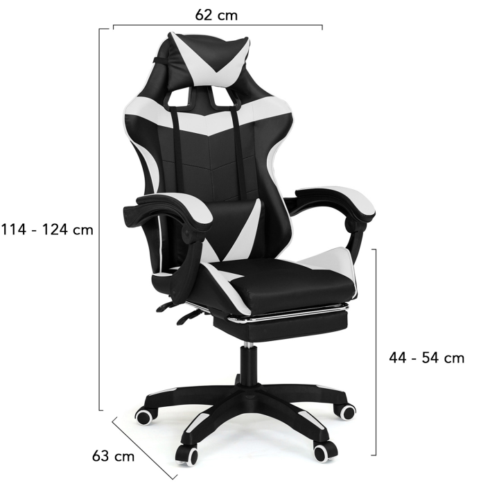 Fauteuil de gaming ALEX réglable noir et blanc